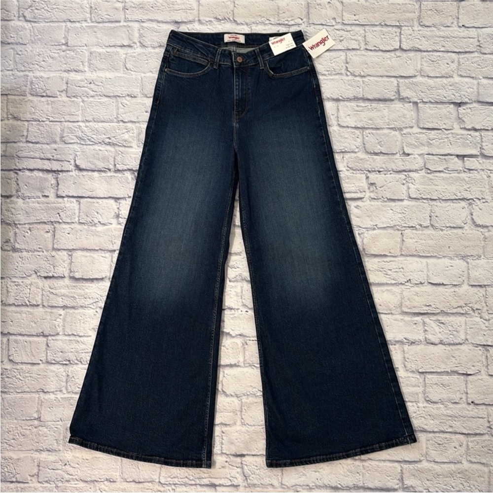 Wrangler Wide Leg High Rise Jeans Dark Wash Blue Denim Women’s 12/31 X 32 NWT